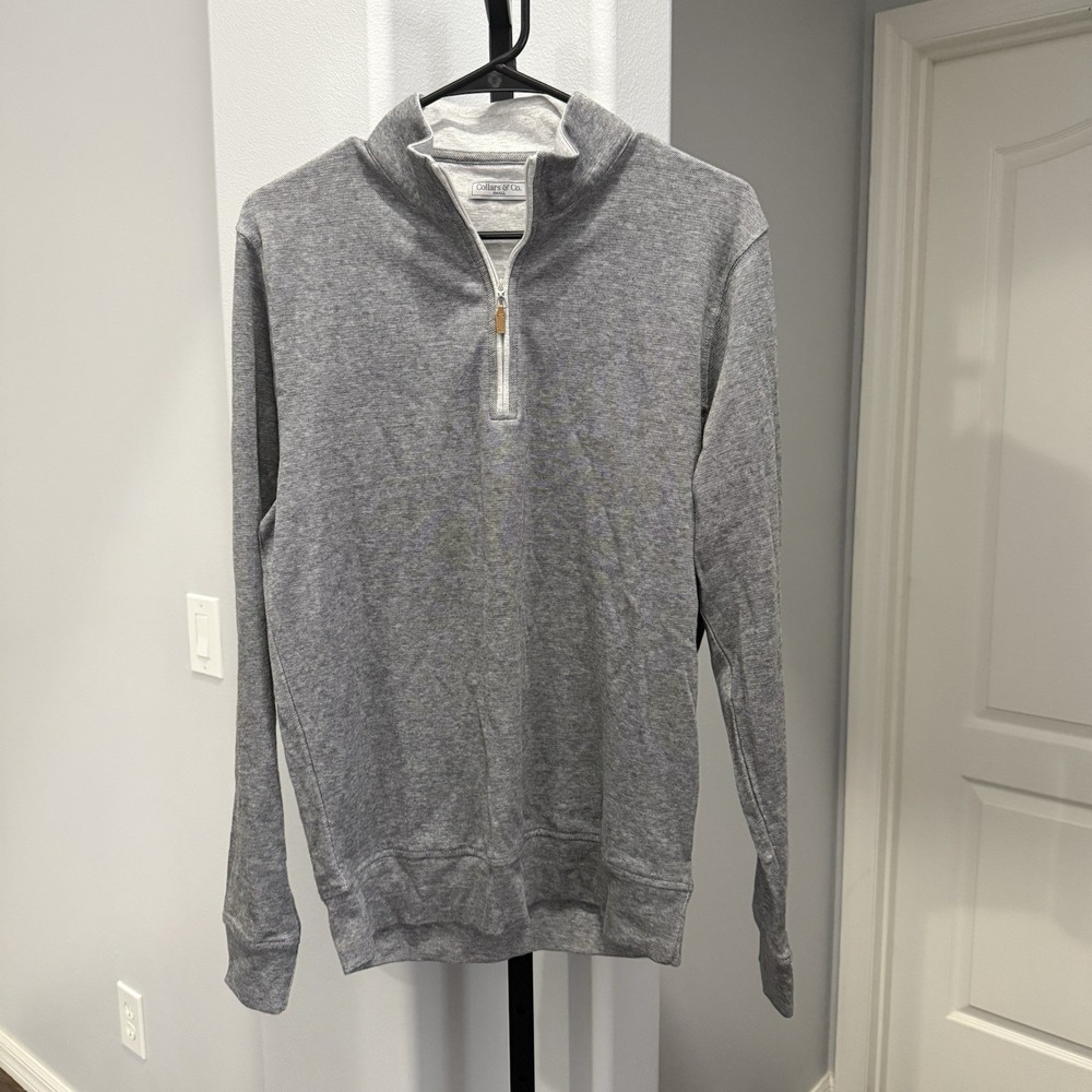 Collars & Co. Men's Size Small Gray Cotton Spandex 1/4 Zip Sweater NWOT